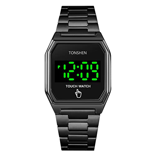 TONSHEN Herrenuhr Digital Elektronisch Uhren Berühren LED Elektronik Beleuchtung Edelstahl Armbanduhr (Schwarz) von TONSHEN