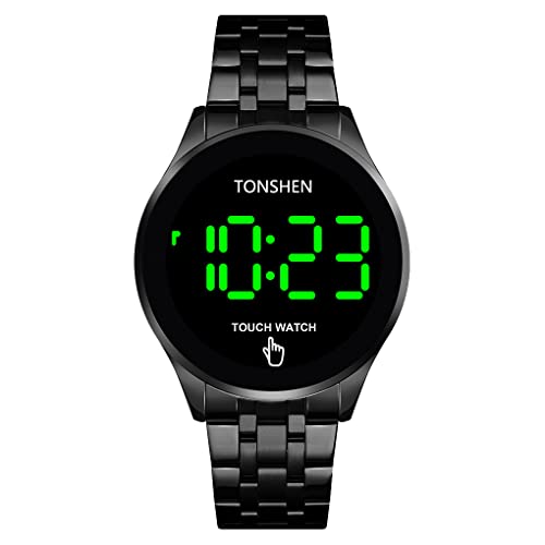 TONSHEN Herrenuhr LED Digitauhn Berühren LED Elektronik Beleuchtung Uhren Edelstahl Armbanduhr (Schwarz) von TONSHEN