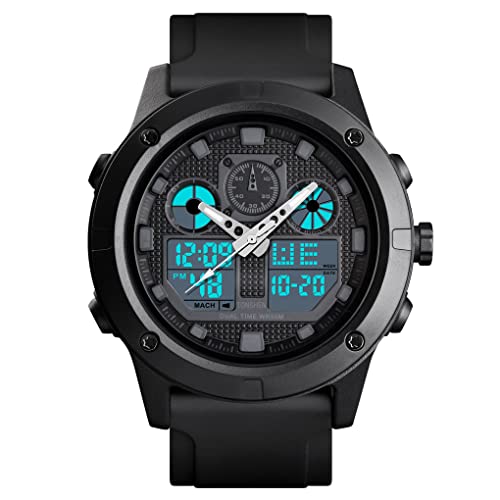 TONSHEN Herrenuhr LED Elektronik Analog Quarz Doppelte Zeit Uhren Sportuhr Digitaluhr Outdoor Militär Armbanduhr 50M Wasserdicht (Schwarz) von TONSHEN