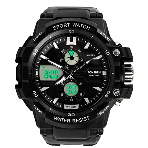 TONSHEN Herrenuhr Multifunktional 50M Wasserdicht Analog Quarz LED Elektronik Doppelte Zeit Sport Uhren Digitaluhr Outdoor Militär Plastik Lünetten und Kautschuk Band Armbanduhr von TONSHEN