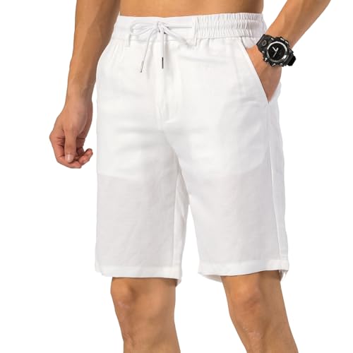 TONY BACKER Leichte Leinenhose für Herren, mit Taschen, Bermuda, Sommer, kurze Hosen für Herren, lässige Shorts, Weiß, 44W TONY BACKER Leichte Leinenhose für Herren, mit Taschen, Bermuda, Sommer, kurze Hosen für Herren, lässige Shorts, Weiß, 44W von TONY BACKER