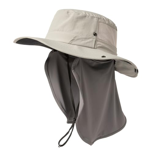 TOP-EX XL/XXL Sonnenhut Herren Wasserdicht Sonnenschutz Mütze mit Sonnenbrillenhalter Breite Krempe Outdoor Trekking Hut mit Nackenschutz Safari Sommer Mütze Faltbar 94603_Grau L/XL von TOP-EX