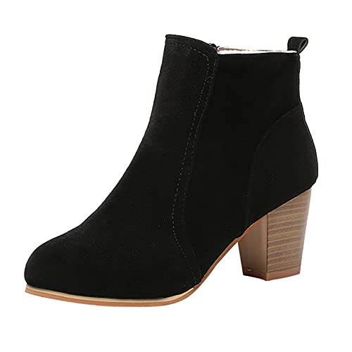 TOPEREUR Ankle-Boots Damen Stiefeletten Spitze Blockabsatz Kurzstiefel mit Reissverschluss, Frauen Wildleder Winter Schuhe Elegant Stiefel Bequem Stiefeletten von TOPENO