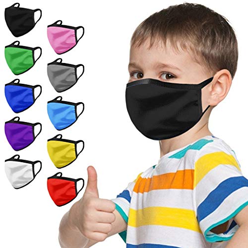 TOPEREUR 10 Stück Kinder Mundschutz Multifunktionstuch Baumwolle Atmungsaktiv Stoffmaske Waschbar Mund-Nasen Bedeckung Einfarbig Bandana Maske Halstuch Schals Jungen Mädchen von TOPEREUR