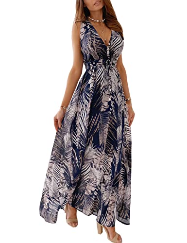 TOPLAZA Damen Langes Strandkleid V-Ausschnitt Tropischer Pflanzendruck TOPLAZA Damen Langes Strandkleid V-Ausschnitt Tropischer Pflanzendruck von TOPLAZA