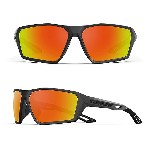 TOREGE Polarisierte Sport-Sonnenbrille, für Männer und Frauen, Schießen, Radfahren, Laufen, Golf, Angeln, Sonnenbrille (Orange) von TOREGE