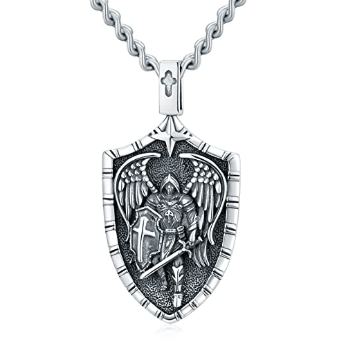 Erzengel St.Michael Halskette Schild Charm Sterling Silber Schützen Sie uns Anhänger Schmuck für Männer Frauen St. Michael Medaille für Jungen St. Michael Schützen Sie uns Reise Geschenk für Vater von TOUPOP