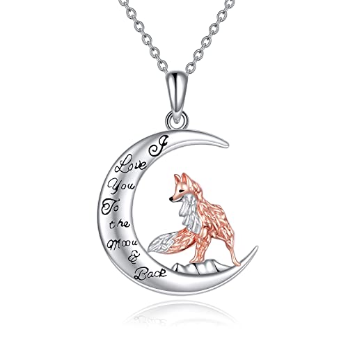 Fuchs Kette Halskette für Damen Fuchs-Geschenke für Mädchen 25 Sterling Silber Fuchs-Schmuck Mond-Anhänger Fuchs-Themen-Geburtstags-Geschenke mit eingraviertem Ich liebe dich bis zum Mond und zurück von TOUPOP