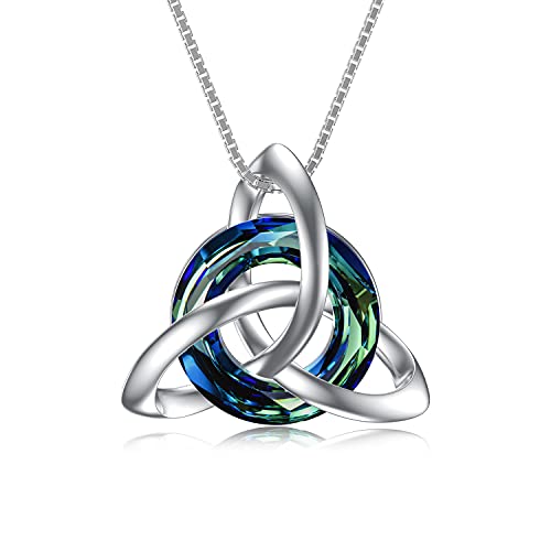 TOUPOP Keltische Kette für Damen Keltische Halskette für Frauen Sterling Silber keltisch Knotenschmuck mit blauen Kristall Keltischen Geschenken für Irland Geburtstagsgeschenke für Frauen von TOUPOP