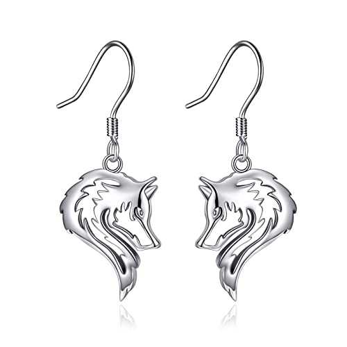 S925 Sterling Silber Wolf Ohrringe für Frauen Wolf Geschenke für Wolf Liebhaber Wolf Schmuck Wolf Dangle Ohrringe Tiere Drop Ohrringe Weihnachtsgeschenke für Mädchen von TOUPOP