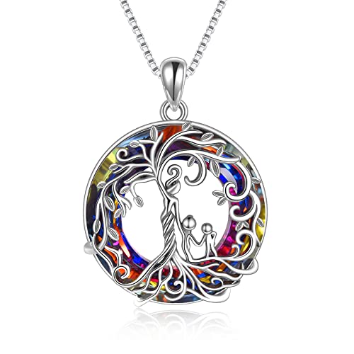 TOUPOP 925 Sterling Silber Halskette für Mutter Geburtstagsgeschenke für Mutter Mutterschmuck von Tochter Sohn Baum des Lebens Halskette für Mama Kristallanhänger Schmuck für Mama von TOUPOP