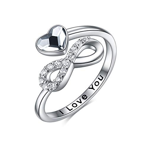 TOUPOP Infinity Ringe Für Damen 925 Sterling Silber Ringe Für Frauen Ich liebe dich Ring mit Kristall Schmuck Geschenke Für Frauen Weißgold Plattierbarer Ring für Mädchen Mama von TOUPOP