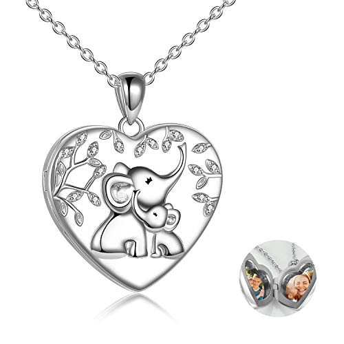 TOUPOP Kette mit Foto für Mädchen Sterling Silber Foto Halskette für Frauen Elefant Anhänger kette Medaillon Foto Kinder Schmuck Geburtstagsgeschenke für Herz Medaillon Halskette für Mädchen von TOUPOP