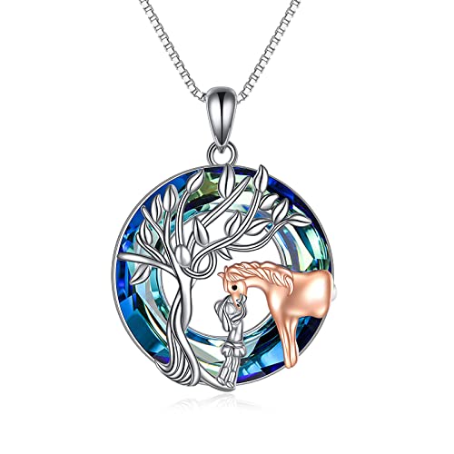 TOUPOP Pferd Kette Sterling Silber Horse Halskette Für Mädchen Baum des Lebens Schmuck Für Frauen Pferd Anhänger Schmuck mit Kristallgeburtstag Geschenke Pferd Geschenke Für Teenager Mädchen von TOUPOP