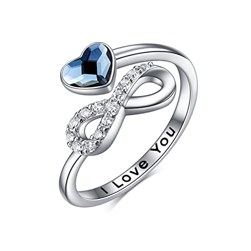 TOUPOP Unendlichkeit Ringe Für Damen 925 Sterling Silber Ringe Für Frauen Ich liebe dich Ring mit blauen Kristall Schmuck Geschenke Für Frauen Weißgold Überzogene Einstellbare Ring für Mädchen Mama von TOUPOP