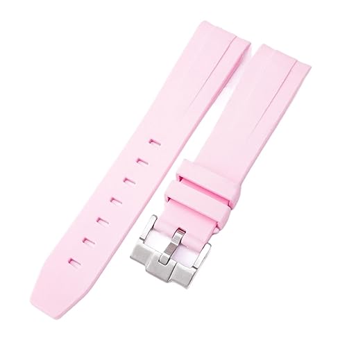 TPUOTI Uhrenarmband mit gebogenem Ende, 20 mm, natürliches Fluorkautschuk, Ersatz für Rolex-Armband, grünes Submariner Explorer, 2 Rollen (Farbe: Rosa, Größe: 20 mm) von TPUOTI