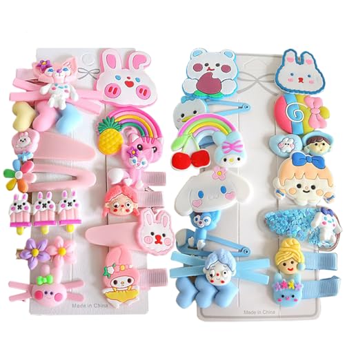 Kinderschmuck Haarschmuck, 28 Stück Cartoon Regenbogen Haarspangen, Mädchen niedliche Haarnadel, Süßigkeiten-farbige Kinderhaarzubehör, für Kleinkinder Mädchen, Mehrfarbig, Rosa Kaninchen, blaue von TQPUWT