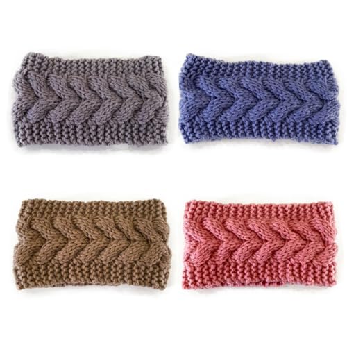 Stirnband Damen Winter Strick, 4 Stück Stirnband Kinder Mädchen, Stirnbänder Strick, Haarband Ohrenwärmer Elastische, Winter Stirnband Damen Herbst Und Winter Vielseitig Stirnband Damen von TQPUWT