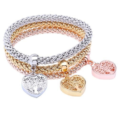 TQPUWT Damen Armband Lebensbaum, 3 Stück Lebensbaum Armband, Damen Armbänder, Baum des Lebens Schmuck Geschenke, für Mama Ehefrau Freundin Geschenk, Mehrfarbig, Gold, Silber, Roségold von TQPUWT