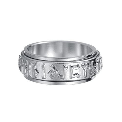 TQWSVUM Nordic Viking Spinner Ring, Herren Damen Edelstahl Drehbare Bandringe, Handgefertigter 8MM Futhark Promise Ring Amulett Schmuck TQWSVUM Nordic Viking Spinner Ring, Herren Damen Edelstahl Drehbare Bandringe, Handgefertigter 8MM Futhark Promise Ring Amulett Schmuck von TQWSVUM