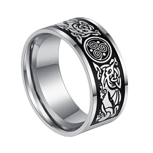 TQWSVUM Viking Celtic Triskele Triple Spiral Ring Für Männer Frauen - Nordic Celtic Triquetra Knot Edelstahlring - Handgemachte Mode Hip Hop Statement Ehering Schmuck (Color : Silver_10) von TQWSVUM