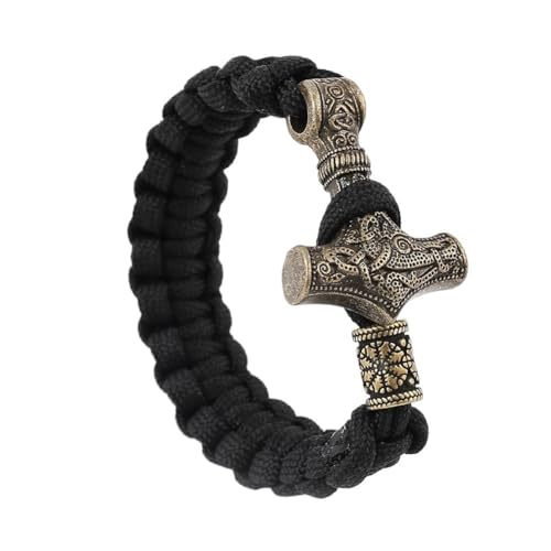 Viking Mjolnir Bead Paracord Armband Für Männer - Nordic Edelstahl Odin Thor's Hammer Geflochtenes Seilarmband - Handgefertigter Keltischer Knoten Pagan Amulett Schutzschmuck ( Color : Helm of Awe_19C von TQWSVUM