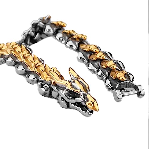 Wikinger Drachen Armbänder Für Herren - Nordische Mythologie Edelstahlgewebe Drachen Gliederkette Armreif - Mode Tier Punk Charm Ouroboros Amulett Armband Schmuck ( Color : Dual Color , Size : 19CM ) von TQWSVUM