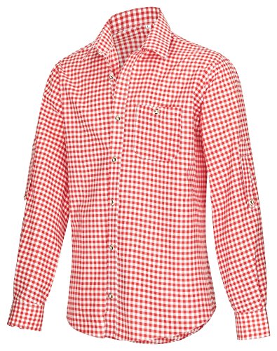 Trachtenhemd Langarm für Trachten Lederhosen Freizeit Hemd rot,balu,Grun-kariert Gr. S-XXXL (S, ROT) von TR Martha