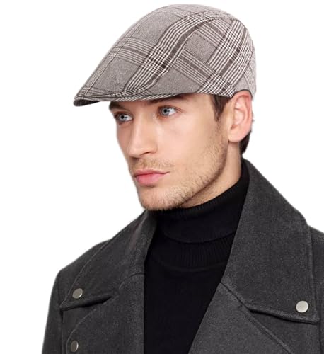 TRABIG Schirmmütze Herren mit Karierte, Hut Barett Herren Wollmischung Tweedkappe, Baskenmütze Herren Schwarz Flatcap Newsboy Mütze Driving Hut fur Herbst/Winter von TRABIG