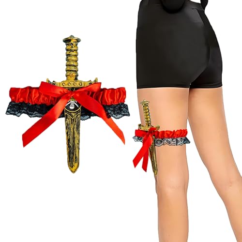 TRADERPLUS Strumpfband mit Schleife Pirat Dolch Schnürung Beinring Sword Leg Holster Strumpfband Stretch für Halloween Dress Up Props, Schwarz , 38 TRADERPLUS Strumpfband mit Schleife Pirat Dolch Schnürung Beinring Sword Leg Holster Strumpfband Stretch für Halloween Dress Up Props, Schwarz , 38 von TRADERPLUS