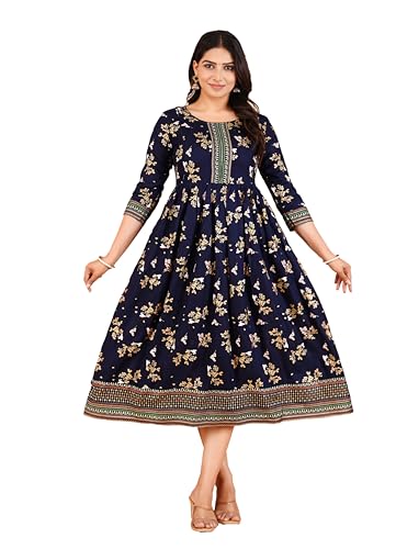 TRAFAART Umstandskleid für Damen Anarkali Kurti Florales Rayon Stillkleid Stillkleidung-Blau-XL TRAFAART Umstandskleid für Damen Anarkali Kurti Florales Rayon Stillkleid Stillkleidung-Blau-XL von TRAFAART