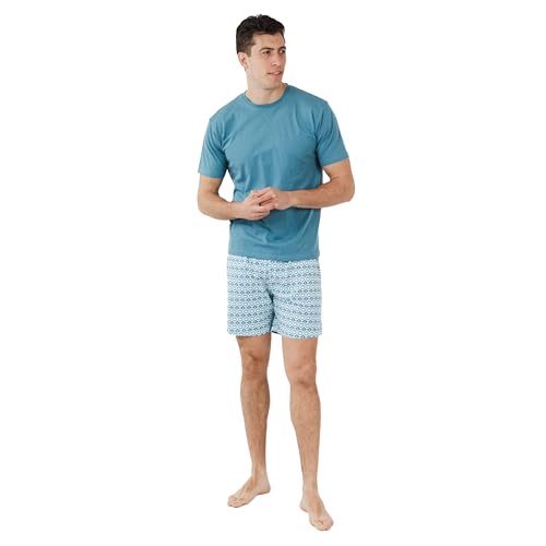 TRAMAS+ Herren Sommer Pyjamas, Pyjama Set T-Shirt Kurze Ärmel und Shorts, Bequeme und Coole Pyjamas - (Galieni Türkisgrün, XL) von TRAMAS+