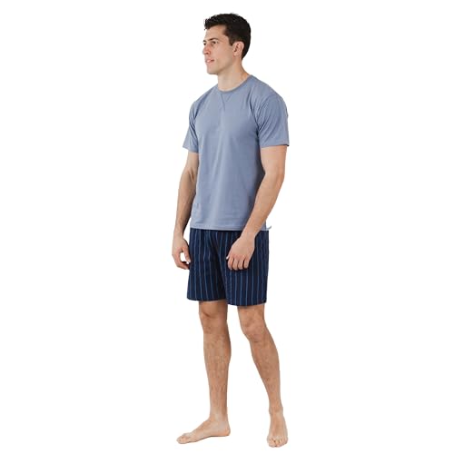 TRAMAS+ Herren Sommer Pyjamas, Pyjama Set T-Shirt Kurze Ärmel und Shorts, Bequeme und Coole Pyjamas - (Moritz Indigo, S) von TRAMAS+