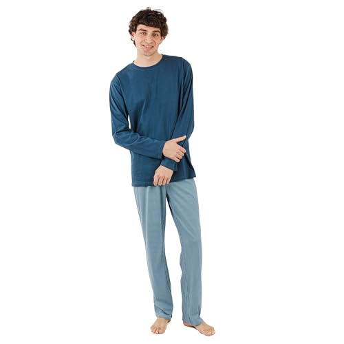 TRAMAS+ Schlafanzug Herren Lang Baumwolle Pyjama Set - Kristoff Marineblau, L von TRAMAS+