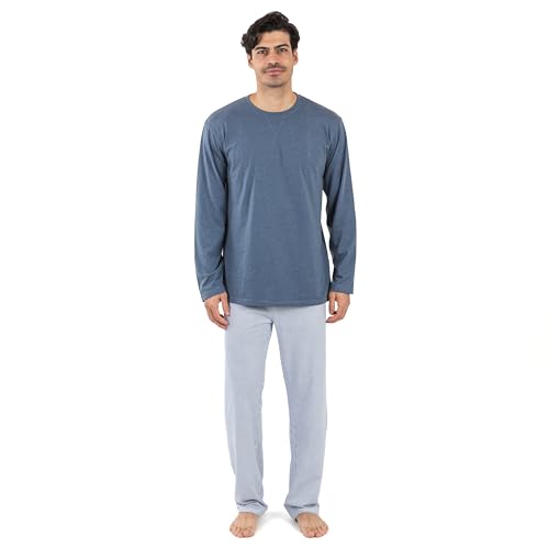 TRAMAS+ Schlafanzug Herren Lang Baumwolle Pyjama Set - Liste Indigo Blau, XL von TRAMAS+