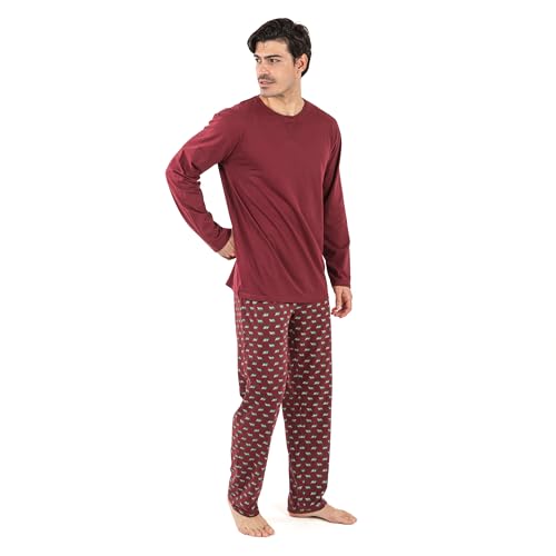 TRAMAS+ Schlafanzug Herren Lang Baumwolle Pyjama Set - Nino Bordeaux, L von TRAMAS+