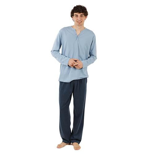 TRAMAS+ Schlafanzug Herren Lang Baumwolle Pyjama Set mit Knöpfen - Indigo Marine, XL von TRAMAS+