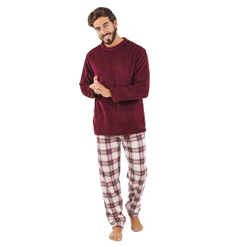 TRAMAS+ Schlafanzug für Herren | Weich, bequem und perfekt für zu Hause | Warmer Fleece Korallen-Pyjama für den Winter | Pyjama Set Bild Galindo Bordeaux, M von TRAMAS+