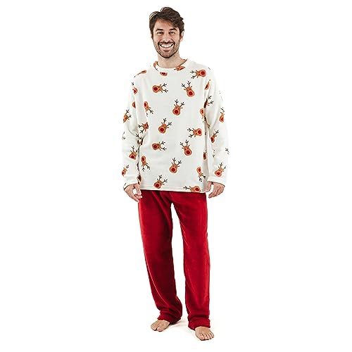 TRAMAS+ Schlafanzug für Herren | Weich, bequem und perfekt für zu Hause | Warmer Fleece Korallen-Pyjama für den Winter | Pyjama Set Rudolf Bordeaux, L von TRAMAS+