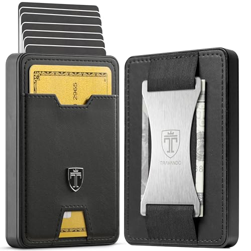 SWYPE Aluminium Slim Wallet mit Echtleder - Geldbörse Herren Klein mit RFID Schutz - Kleiner Mini Geldbeutel Herren mit Geldklammer - Kartenetui mit Geldspange - Smart Portmonee Herren - Portemonnaie SWYPE Aluminium Slim Wallet mit Echtleder - Geldbörse Herren Klein mit RFID Schutz - Kleiner Mini Geldbeutel Herren mit Geldklammer - Kartenetui mit Geldspange - Smart Portmonee Herren - Portemonnaie von TRAVANDO
