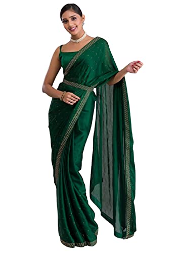TRENDMALLS Damen Moss Chiffon Siroski Arbeit Sari mit Gürtel Ungenähte Bluse Stück, Dunkelgrün, Einheitsgröße TRENDMALLS Damen Moss Chiffon Siroski Arbeit Sari mit Gürtel Ungenähte Bluse Stück, Dunkelgrün, Einheitsgröße von TRENDMALLS