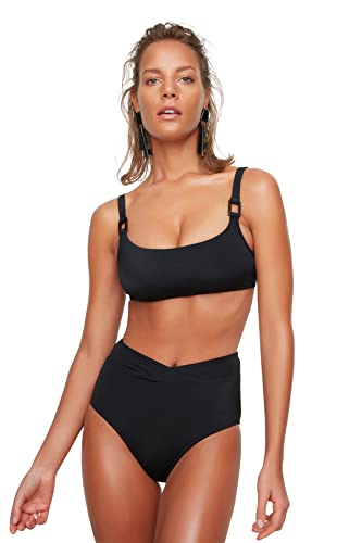 TRENDYOL Damen Cut Out the High Waist Bikini Bottoms, Schwarz, 40 EU von TRENDYOL