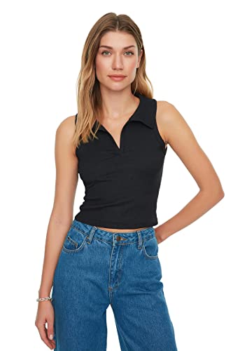 TRENDYOL Damen Trendyol Damen-bluse, Tailliert, Standard, V-ausschnitt, Gewebte Bluse Hemd, Schwarz, M EU von TRENDYOL