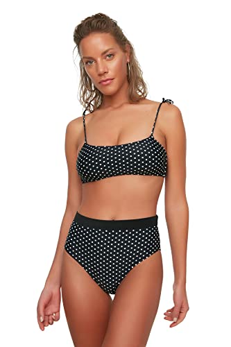 Trendyol Damen Polka Dot High Waist Six Bikini Bottoms, Schwarz, 36 EU von TRENDYOL