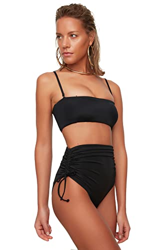 TRENDYOL Damen Hohe Taille Tasse Genäht Sechs Bikini Bottoms, Schwarz, 34 EU von TRENDYOL