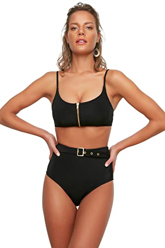 TRENDYOL Damen High Waist Curved Six Bikini Bottoms, Schwarz, 34 EU von TRENDYOL