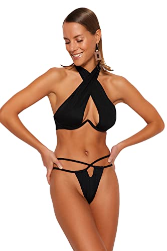 Trendyol Damen Damen-Bikinihose Mit Normaler Taille Und Hohem Bein Bademode, Schwarz, 36 EU von TRENDYOL