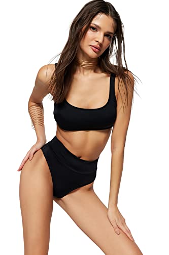 Trendyol Damen Bikini-Set, strukturiert, gestrickt Bademode, Schwarz, 40 von TRENDYOL