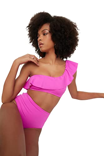 Trendyol Damen Eine Schulterbikini-oberseite des Schwungrades Bikini Top, Rosa, 36 EU von TRENDYOL