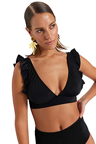 TRENDYOL Damen Triangel Woven Bikini Top Bademode, Schwarz, 60 von TRENDYOL